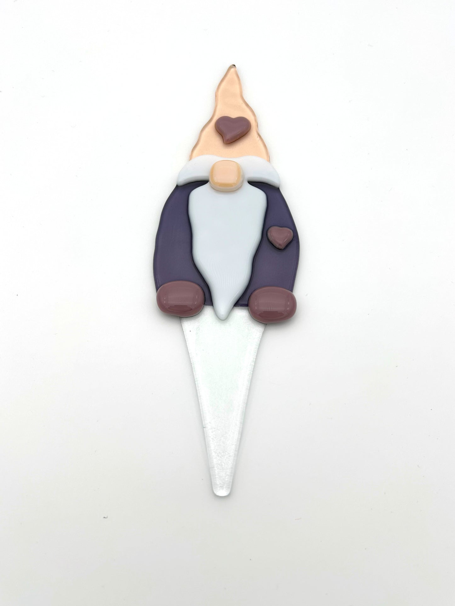 Garden Art Gnome Purple Coat Pink Hat with Purple Heart