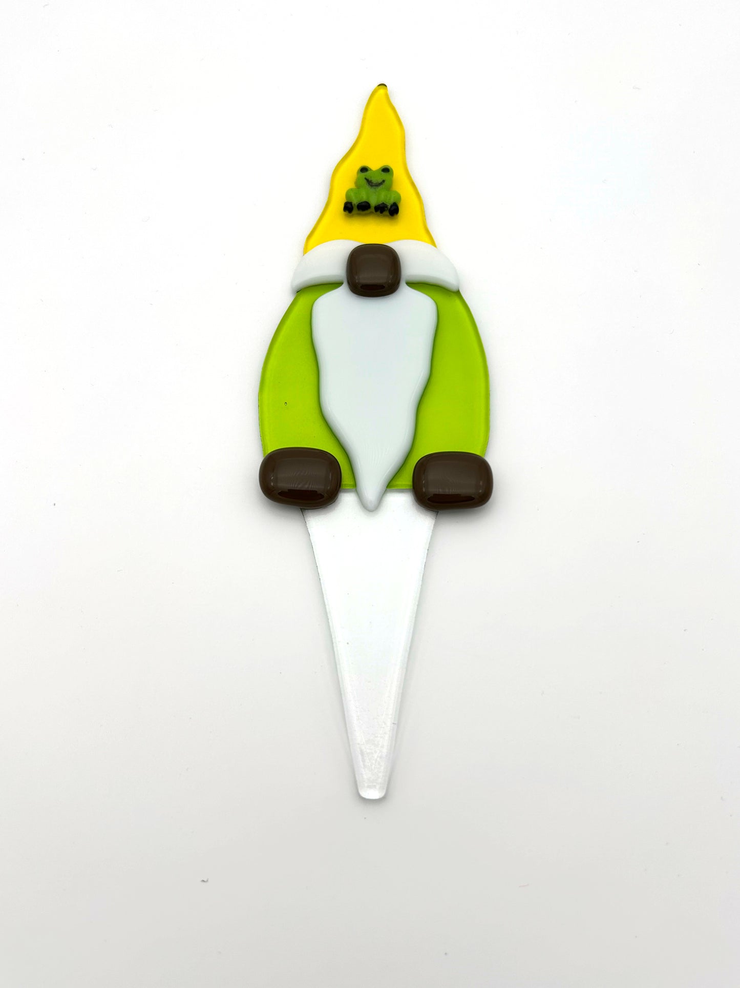 Garden Art Gnome Green Coat Yellow Hat with Frog