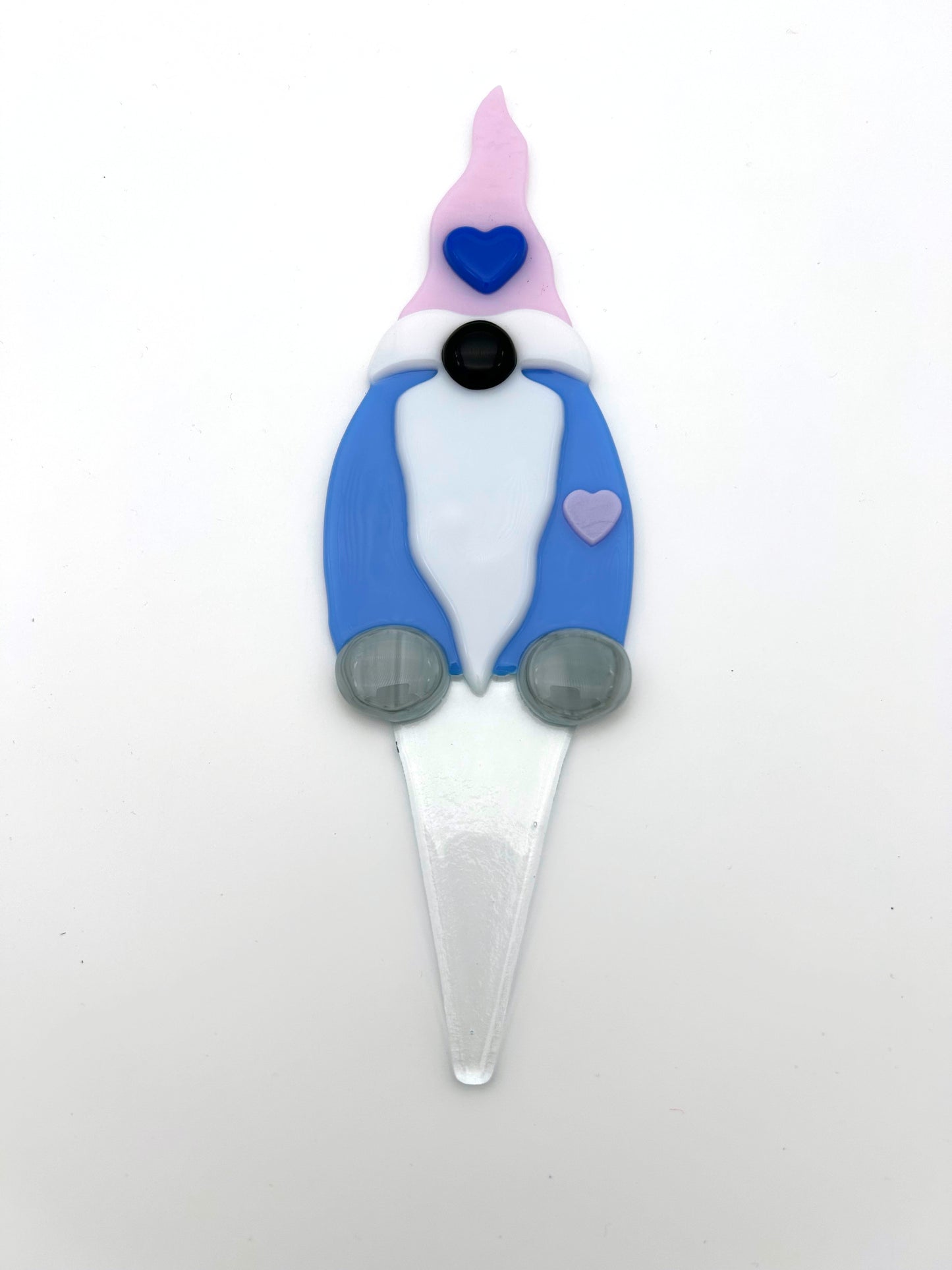 Garden Art Gnome Blue Coat Pink Hat with Blue Heart
