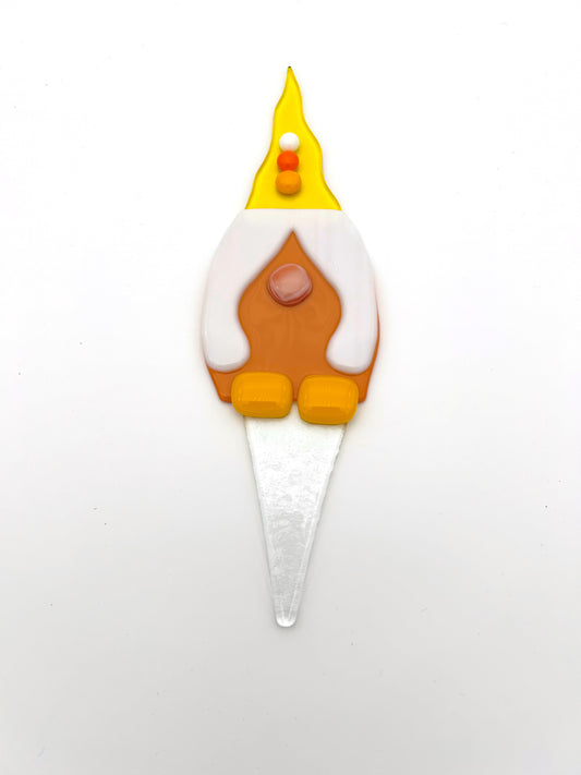 Garden Art Gnome Girl Peach Coat and Yellow Hat with Dots