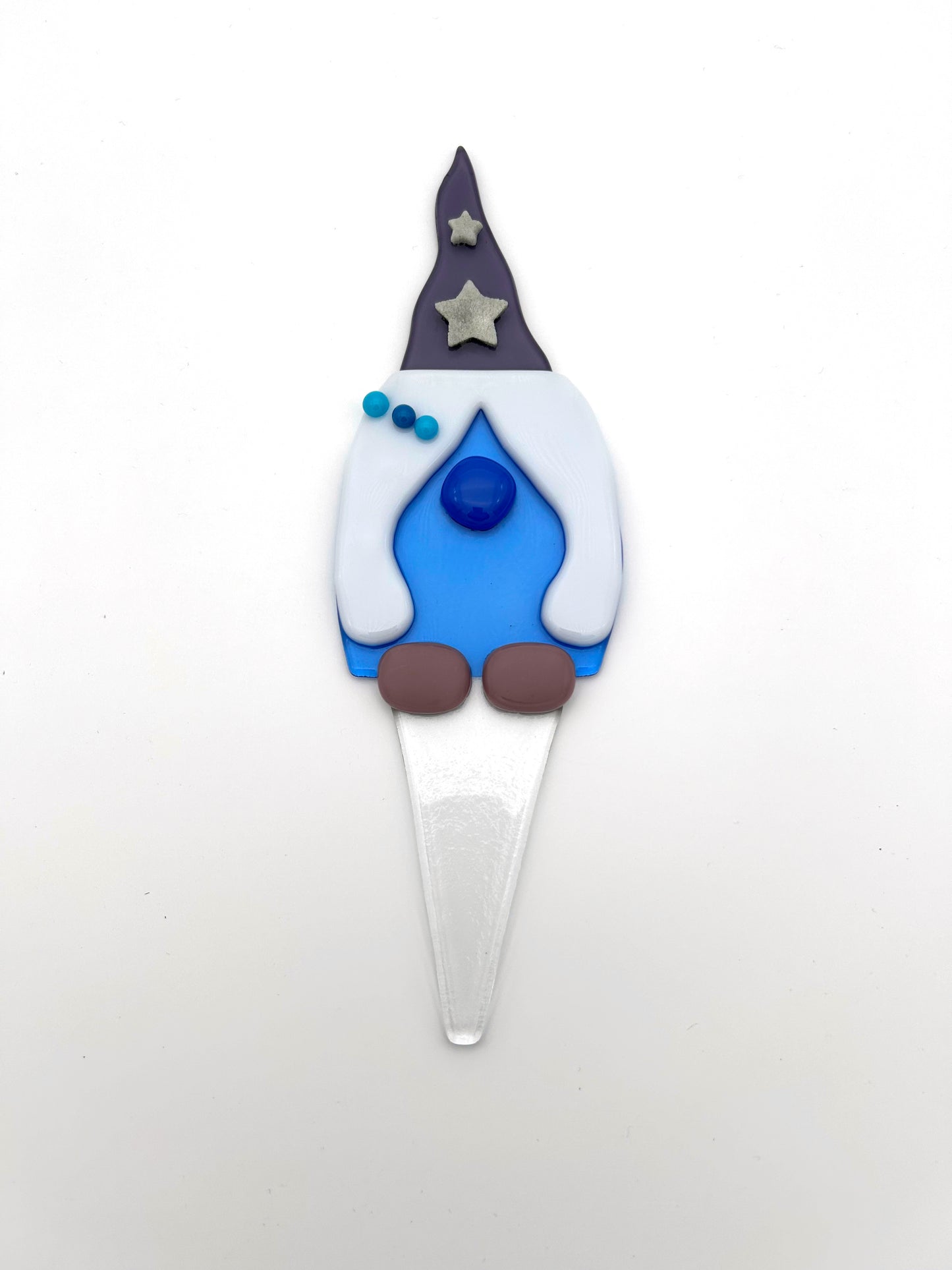 Garden Art Gnome Girl Blue Coat Purple Hat with Stars