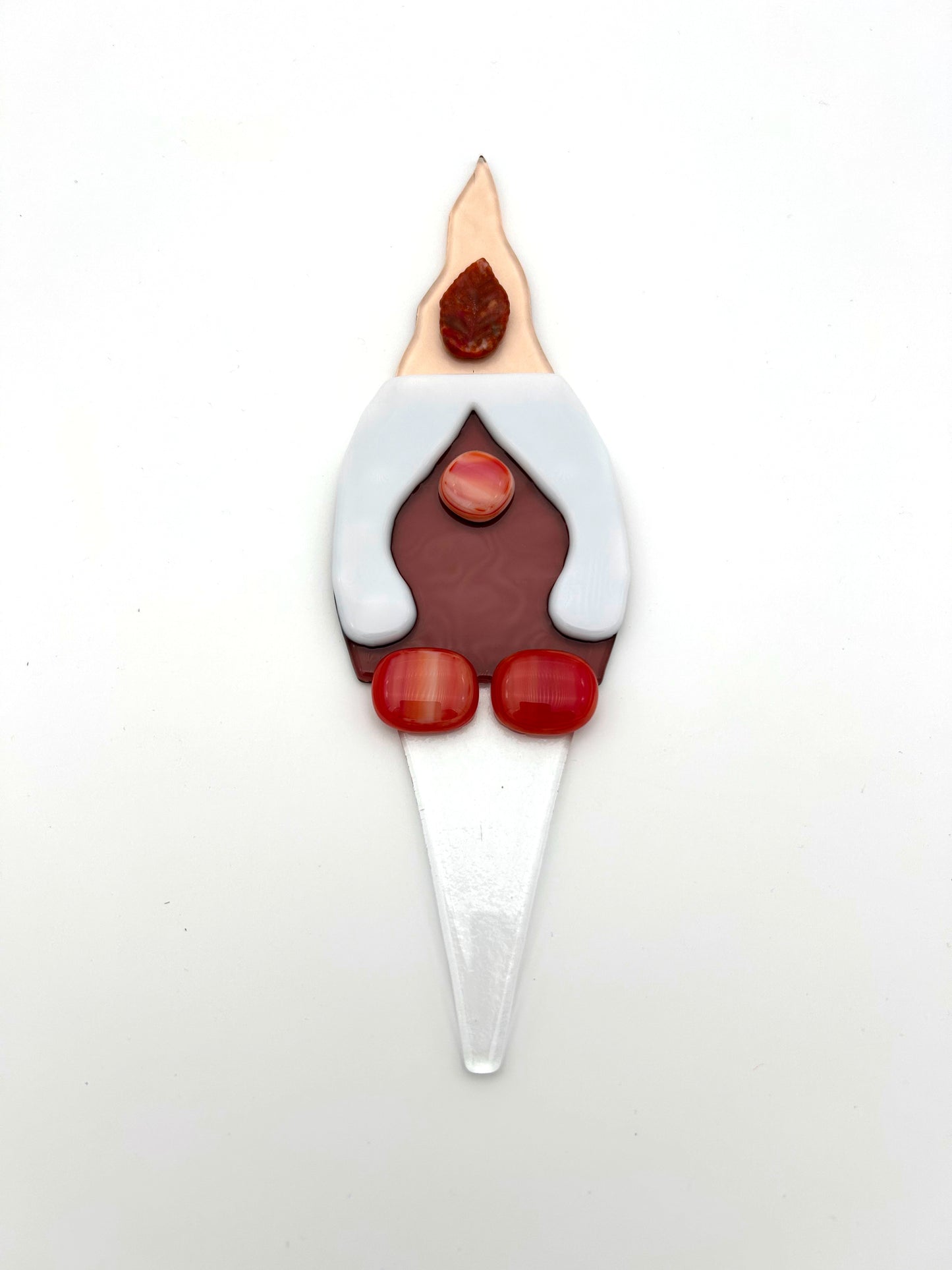 Garden Art Gnome Girl Purple Coat Gold Hat with Fall Leaf