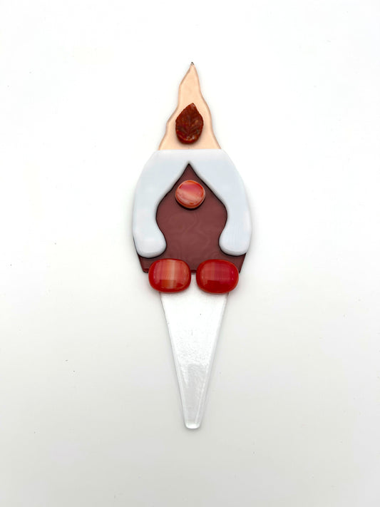 Garden Art Gnome Girl Purple Coat Gold Hat with Fall Leaf