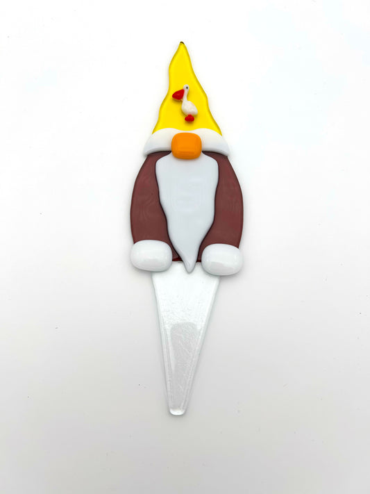 Garden Art Gnome Purple Coat Yellow Hat with Pelican