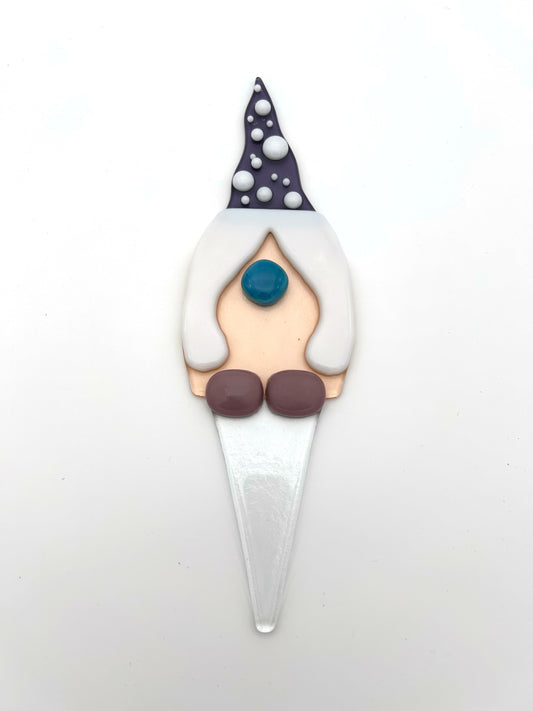 Garden Art Gnome Girl Pink Coat Purple Hat with White Dots